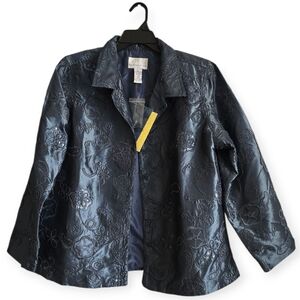 Susan Graver Style‎ Embroidered Sequin Button Front Light Weight Metallic Jacket